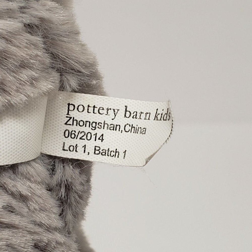 Pottery Barn Kids 11" Gray Elephant White Ribbon 2014 Plush - Picture 4 of 4